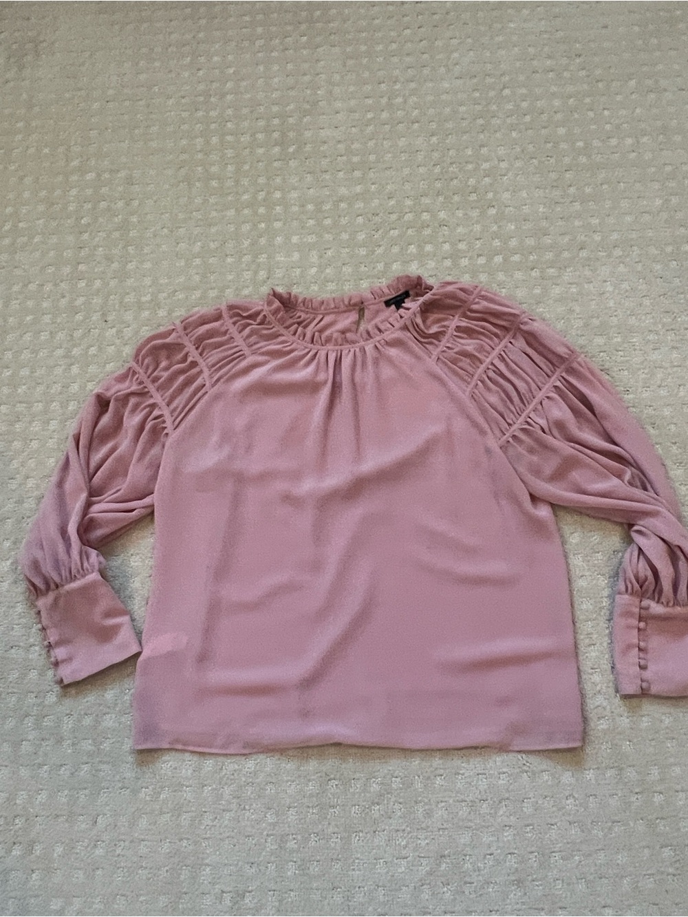 Ann Taylor Dusty Pink Gathered-Shoulder Blouse